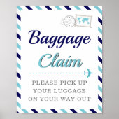 Marineblauwe bagageclaim reis airline favor tafel poster (Voorkant)