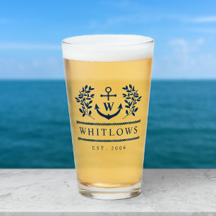 Marineblauwe begroeiing Nautisch monogram Meerhuis Glas