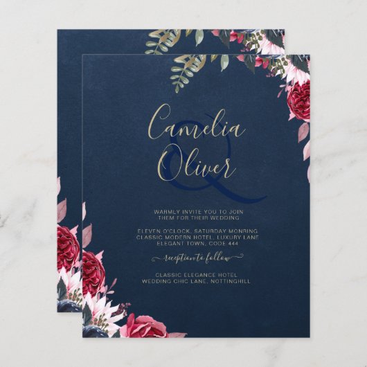 Marineblauwe Bes Bloemig Bruinrood Winter Herfst (Voorkant / Achterkant)