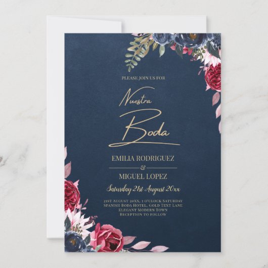 Marineblauwe Bes Bloemig Bruinrood Winter Herfst Kaart (Voorkant)