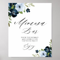 marineblauwe bloem bruiloft brunch mimosa bar bord