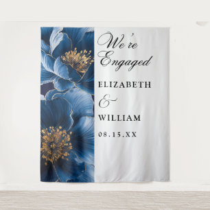 Marineblauwe bloemen achtergrond voor verlovingsfe wandkleed
