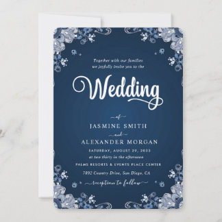 Marineblauwe bloemen eenvoudige trouw kaart