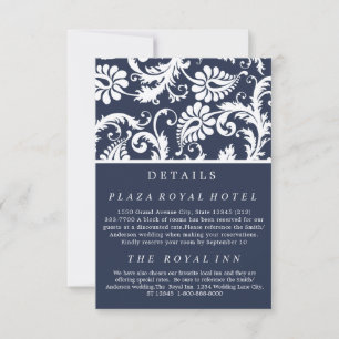Marineblauwe bloemendamask bruilofteninlegvel RSVP kaartje