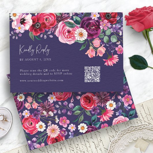 Marineblauwe Bloemenprint RSVP Kaartje