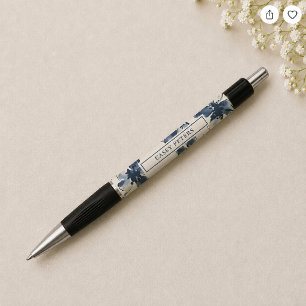 Marineblauwe bloemepersonaliseerde Schrijfset Pen