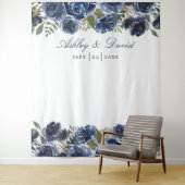 Marineblauwe bloemige fotohokje achtergrond voor t wandkleed (In situ)