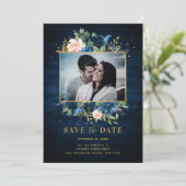 Marineblauwe Blush Rustieke Landelijke Botanische Save The Date (Staand voorkant)