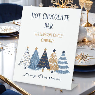 Marineblauwe Bomen Moderne Eenvoudige Kerstvakanti Reclamebord Met Voetstuk