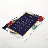 Marineblauwe Bourgondische Gotische Bruiloft Bloem Folie Uitnodiging (Gedraaid)