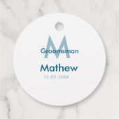 Marineblauwe bruidsjonker naam letter datum mannel bedankjes labels (Achterkant)