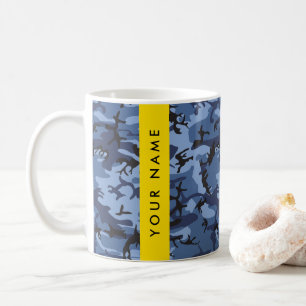 Marineblauwe Camouflage Je naam Personaliseer Koffiemok