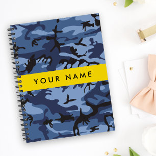 Marineblauwe Camouflage Je naam Personaliseer Notitieboek