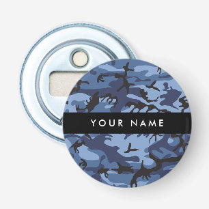 Marineblauwe Camouflage Je naam personaliseren Button Flesopener