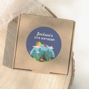 Marineblauwe Camping Verjaardagsfeestje Ronde Sticker