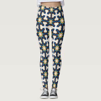 Marineblauwe Crème Geometrisch Sterpatroon Leggings