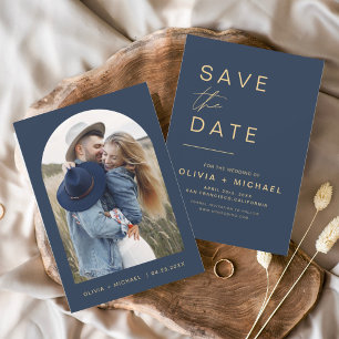 Marineblauwe Elegante Bewaar de Datum Foto Minimal Save The Date