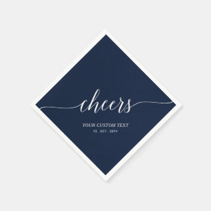 Marineblauwe Elegante Stijlvolle Lettertype Cheers Servet