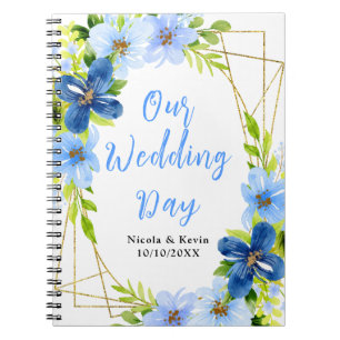 Marineblauwe en babyblauwe bloemige trouwplanner notitieboek
