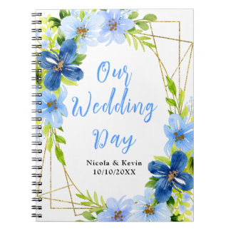 Marineblauwe en babyblauwe bloemige trouwplanner notitieboek