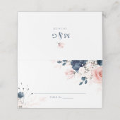 Marineblauwe en Blush Roze Bloemige Trouwkaart Opg (Buitenkant ongevouwen)