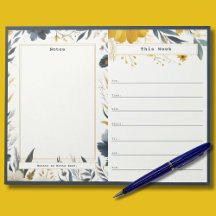 Marineblauwe en gouden bloemige weekkalender notit