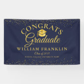 Marineblauwe en gouden glinsterende moderne afstud spandoek (Horizontaal)