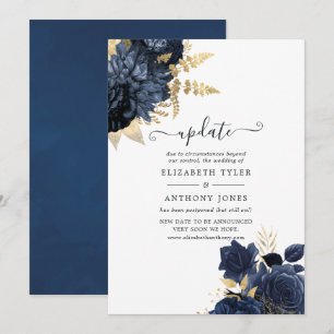 Marineblauwe en gouden vintage sjofele rozen trouw kaart