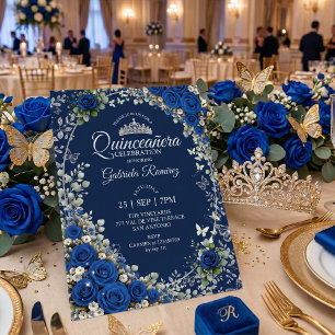 Marineblauwe en koningsblauwe Quinceañera zilveren Kaart