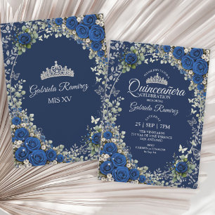 Marineblauwe en koningsblauwe Quinceañera zilveren Kaart