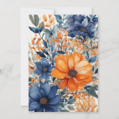 Marineblauwe en or waterverf bloemendiner ter voor kaart (Achterkant)