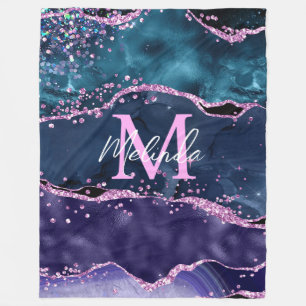 Marineblauwe en paarse glinsterende oceaan agaat fleece deken