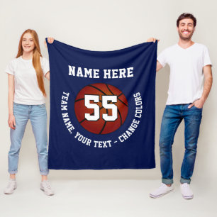 Marineblauwe en witte basketbal fleece deken