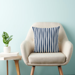 Marineblauwe en witte golvende streep kussenhoes kussen
