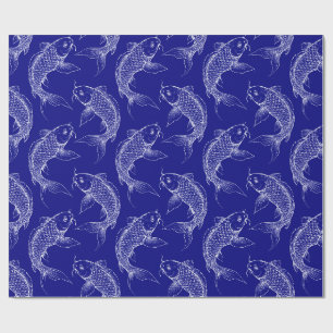 Marineblauwe en witte Koi vis Japanse Cadeaupapier