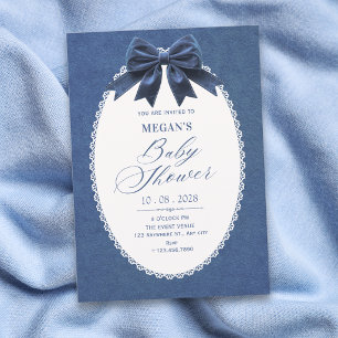 Marineblauwe fluwelen vintage elegante baby shower kaart