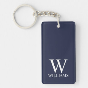 Marineblauwe gepersonaliseerde monogram en naam sleutelhanger
