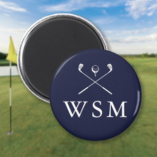Marineblauwe gepersonaliseerde monogram golfclubs magneet