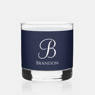 Marineblauwe gepersonaliseerde naam en monogram whisky glas
