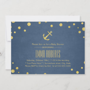 Marineblauwe Gouden Anker Nautische Baby Shower Kaart