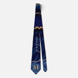 Marineblauwe gouden halsband persoonlijke naam let stropdas