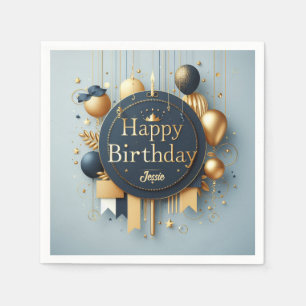 Marineblauwe & Gouden Koninklijke Kroon Gelukkig V Servet