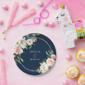 Marineblauwe goudkleurige bruiloft papieren bord (Feest)