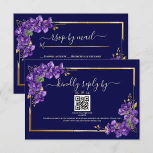 Marineblauwe Huwelijks RSVP Viooltjes Gouden Lijst Kaartje