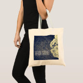 marineblauwe jute kant rustieke bruiloft bruidsmei tote bag (Voorkant (product))