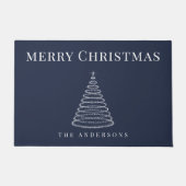 Marineblauwe kerstboom gepersonaliseerde deurmat (Voorkant)