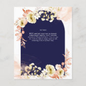 Marineblauwe koraal boho bloemige trouwkaartjes (Achterkant)