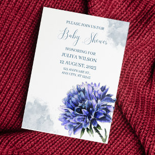 Marineblauwe korenbloem jongens babyshower  kaart