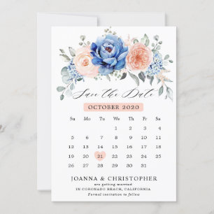 Marineblauwe Leisteen Stof Blush kalender Save The Date
