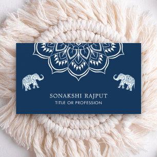 Marineblauwe Mandala Olifanten Indiaas Visitekaartje